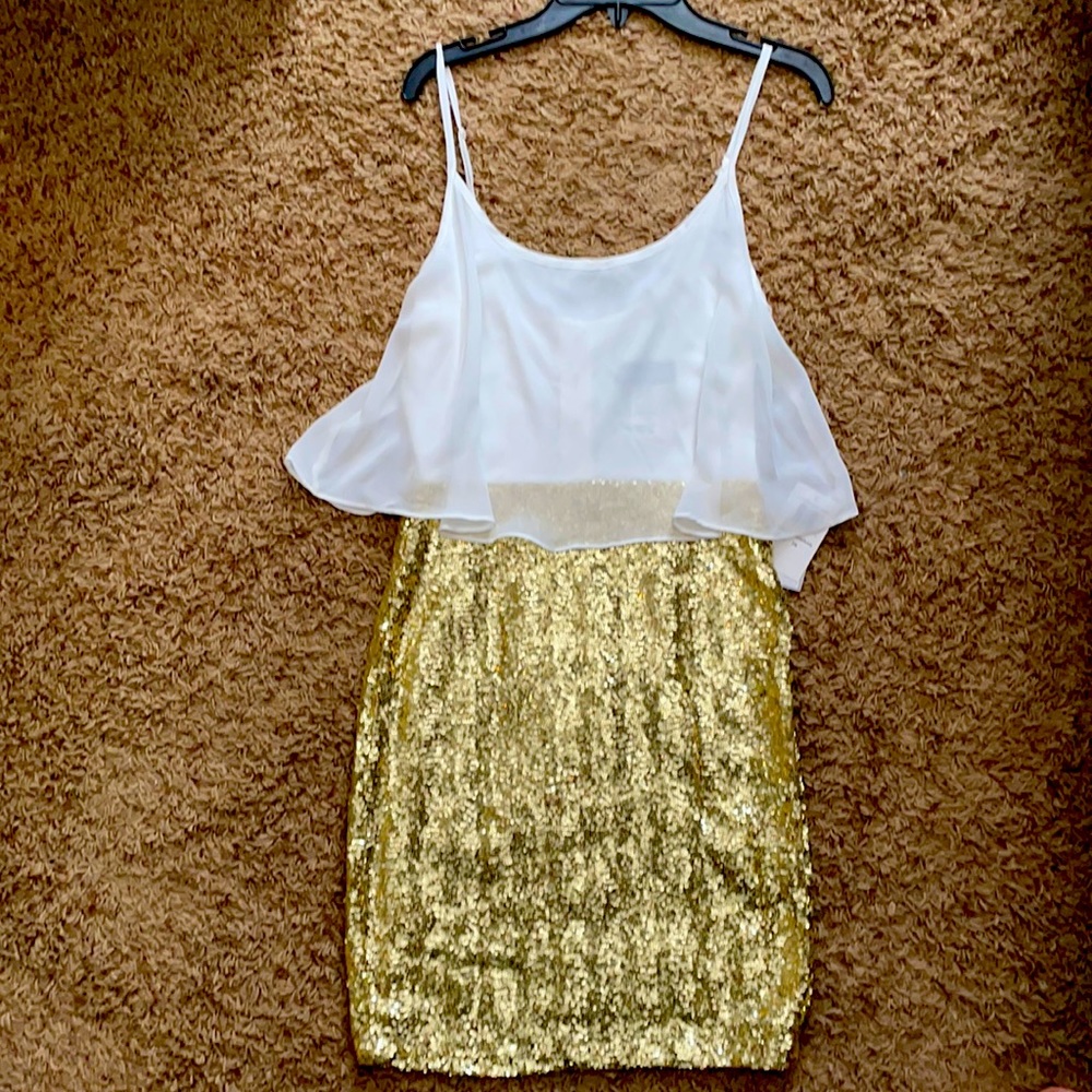 White and gold sequins dress